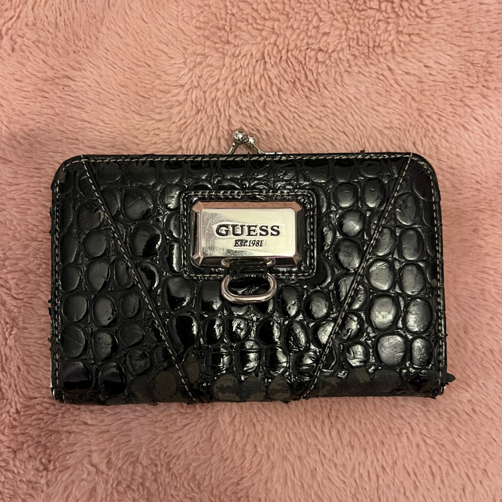 Vintage GUESS Black Croc-Embossed Wallet